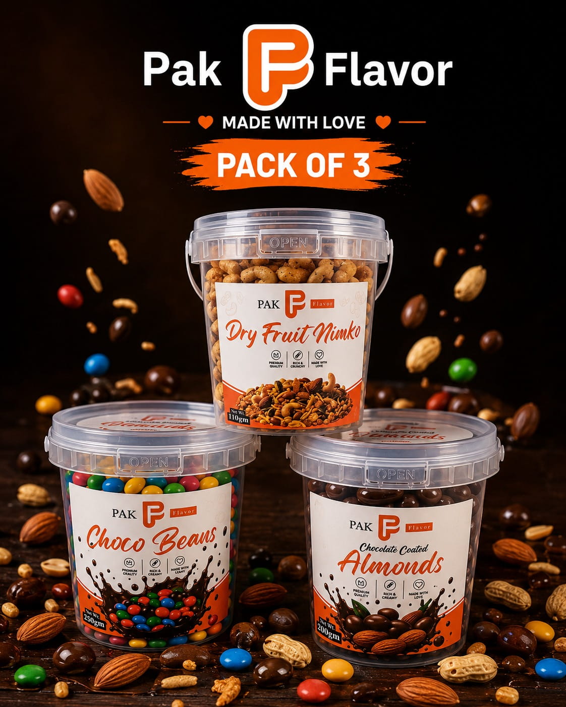 PACK OF 3 (Choco Almond,Dry Fruit Nimko,Choco Beans)